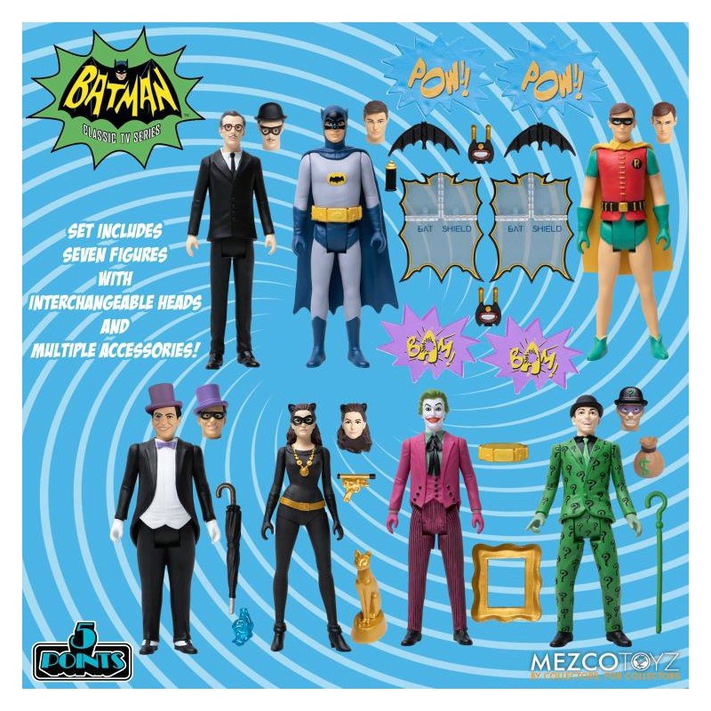 Mezco Toys 5 Points Batman 1966 Classic TV Series Deluxe Action Figure Set